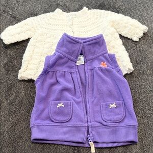 Carter's Purple Fleece Baby Vest & white handmade sweater